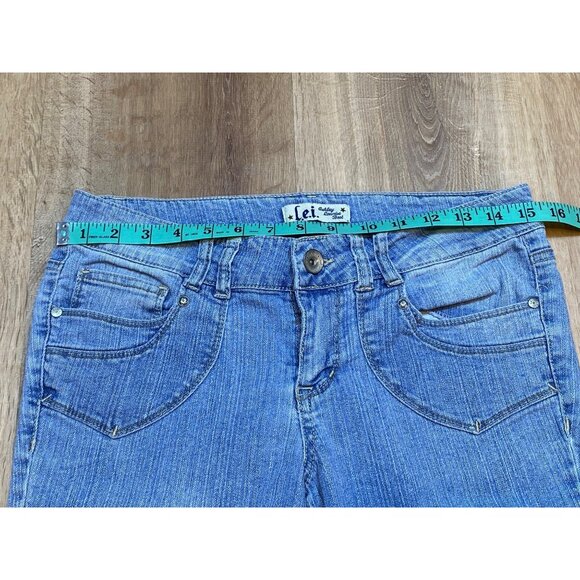 Y2K L.E.I. Ashley Lowrise Bootcut Jeans Junior 9 Blue Denim Stylish Rhinestone P - Picture 4 of 8